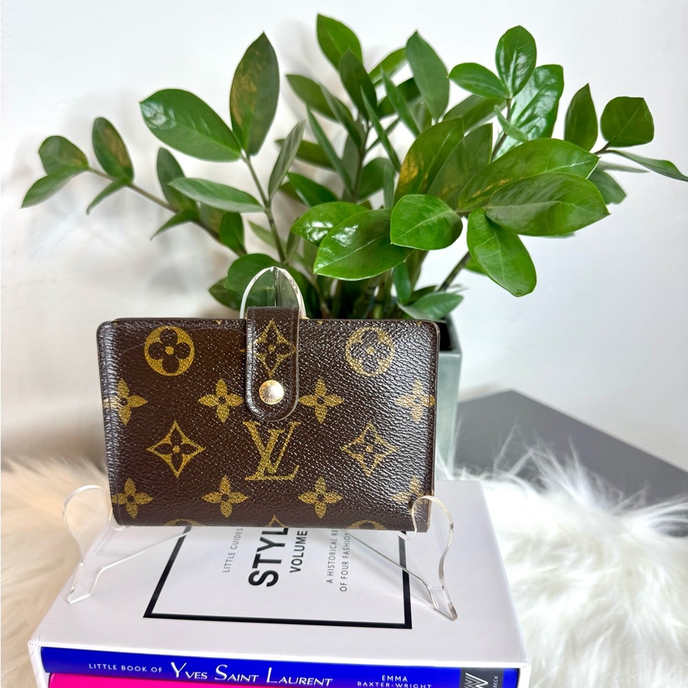 Louis Vuitton Kisslock Monogram Canvas Wallet Brown and Gold French Kiss Lock